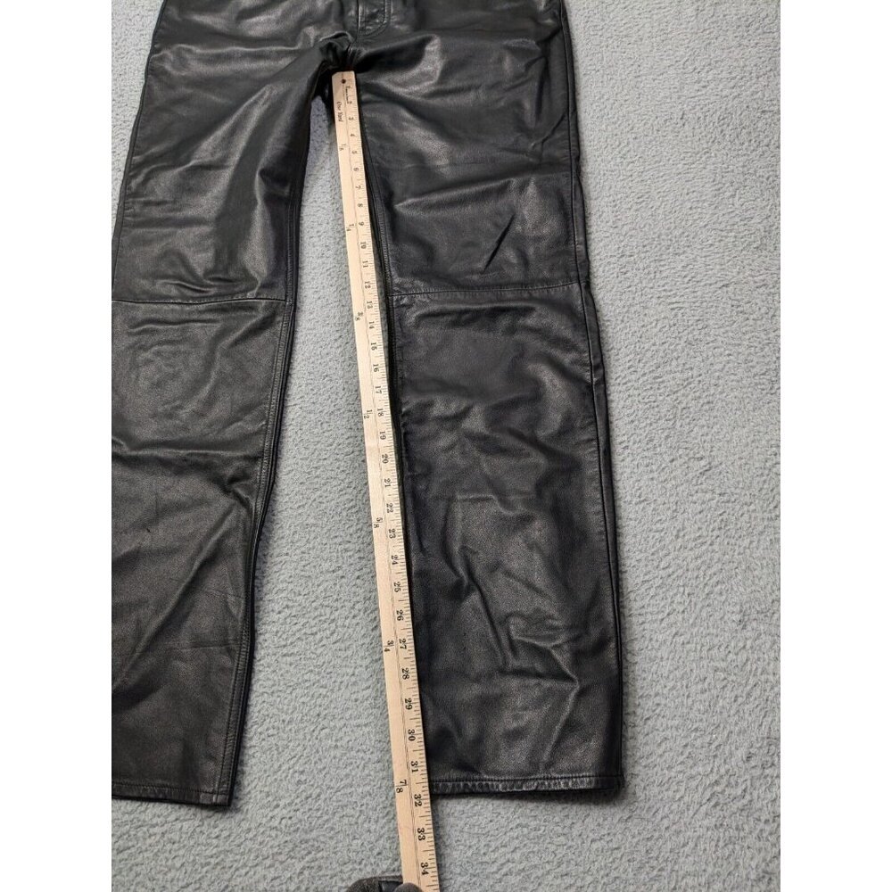 Gap Leather Pants Mens 34 Button Fly Retro Y2K Vintage Style Rock Biker Black - Picture 15 of 16